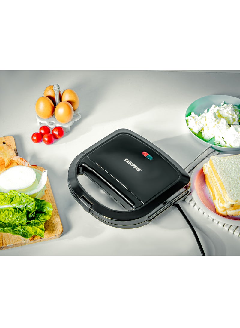 GEEPAS 2-Slice Sandwich Maker, Non-Stick Interchangeable Plates, Adjustable Temperature with Power Indicator, 2 Years Warranty 750 W GSM36533UK Black - Image 4