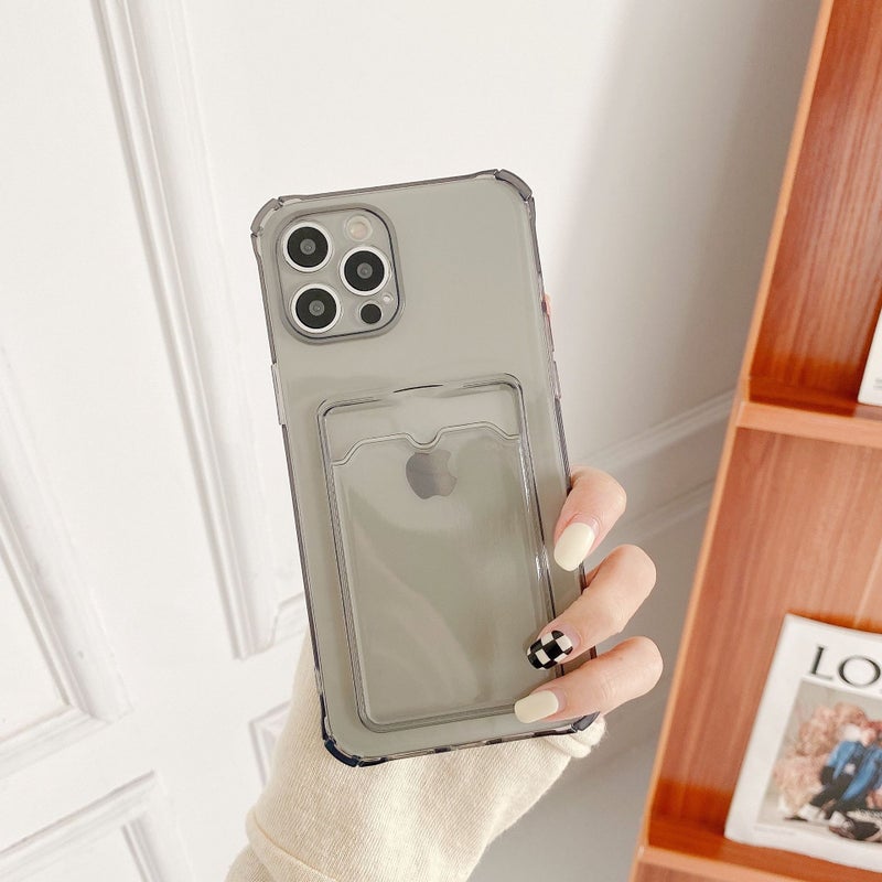 Solid Color Card Holder Suitable for iPhone 16 Phone Case, Apple 15 Pro Max Transparent 13/14 Simple 17 Silicone Case - Image 1