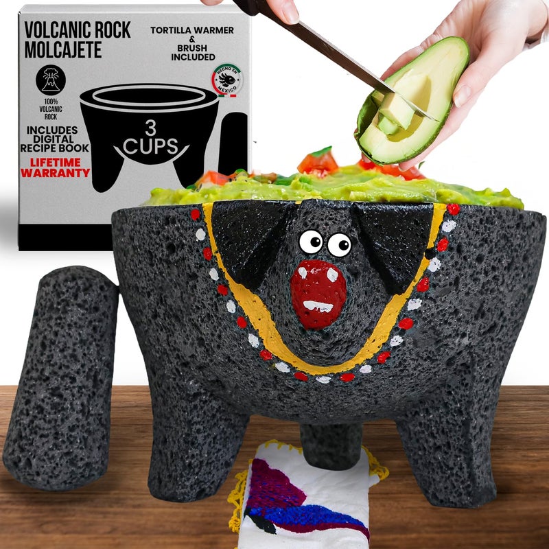 CuitÃ¡xi Pig Molcajete Mexicano Volcanic Rock Handmade | Mexican Lava Rock Bowl | Mortar and Pestle | Guacamole Maker - Image 1