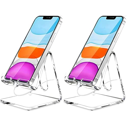 Crpich Acrylic Cell Phone Stand, Portable Phone Holder, Clear Phone Stand for Desk, Compatible with Phone16 15 14 13 12 Pro Max 11 Xr Plus SE, Switch, Android Smartphone, Pad, Desk Accessories, 2 Pack - Image 1