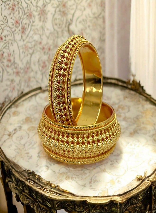 ACCESSHER Royal Gold Plated Wide and bold Bangles with Maharani design for Women and girl (Set of 2) (2.8) - Image 3