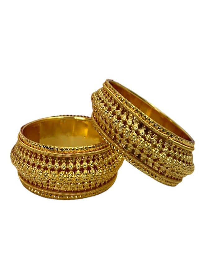 ACCESSHER Royal Gold Plated Wide and bold Bangles with Maharani design for Women and girl (Set of 2) (2.8) - Image 1