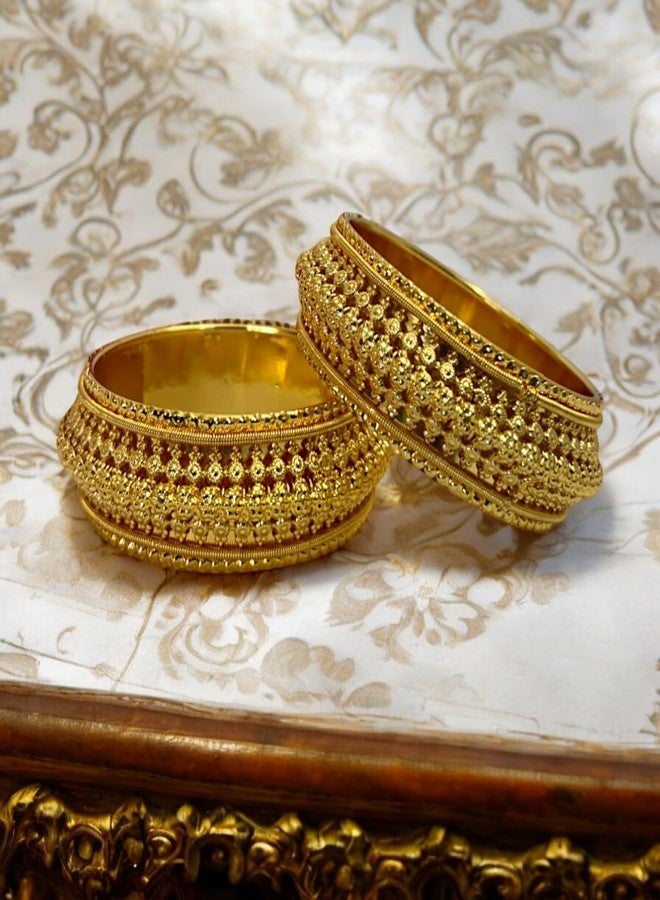 ACCESSHER Royal Gold Plated Wide and bold Bangles with Maharani design for Women and girl (Set of 2) (2.8) - Image 4