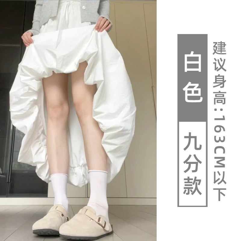 White Flower Bud Skirt Womens Summer Thin Ice Silk Cloud Skirt Mid-length High Waist Slimming A- line Puffy Skirt White [nine points] 