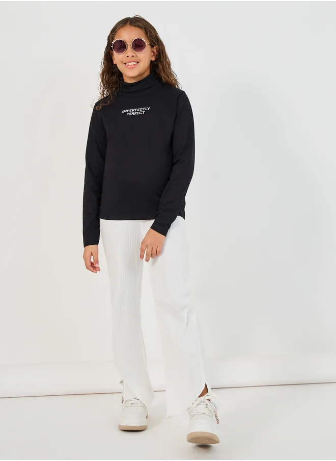 Styli Styli Embroidered Turtle Neck Long Sleeve T-Shirt