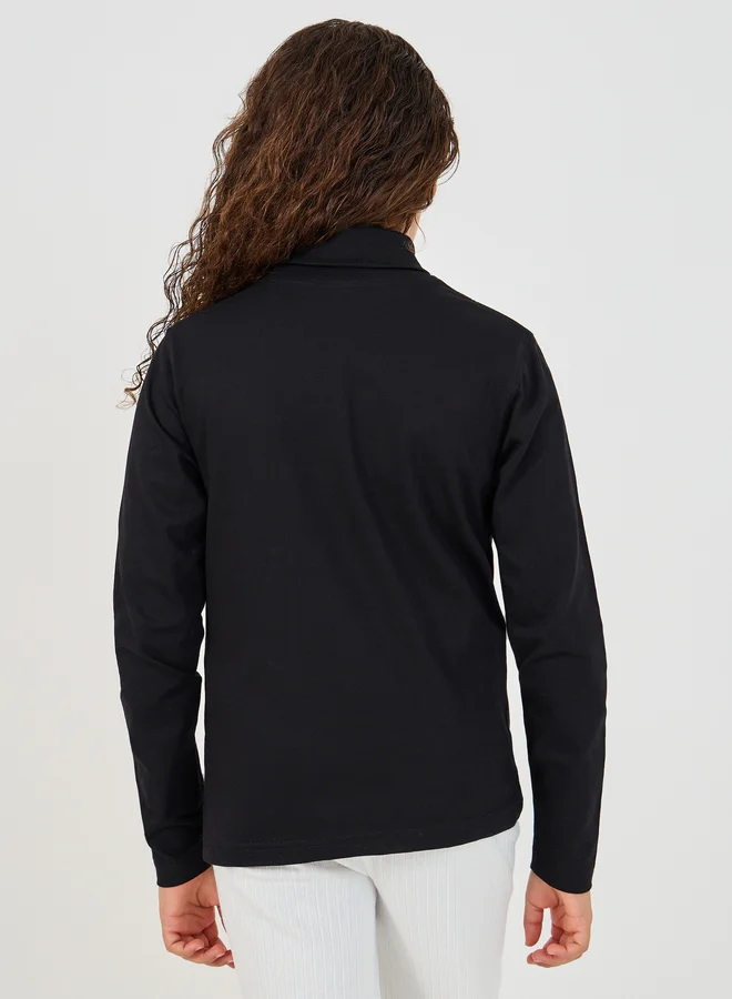 Styli Styli Embroidered Turtle Neck Long Sleeve T-Shirt
