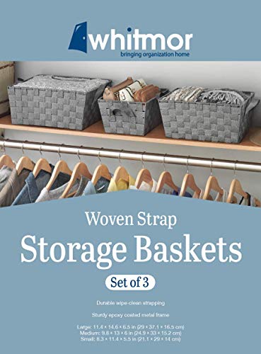Whitmor Woven Strap Storage Baskets S/3-Gray - Image 4