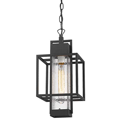 Osimir Outdoor Pendant Light, 16" 1-Light Large Hanging Porch Light Fixtures, Modern Black Outside Chandelier Lantern Lighting with Bubble Glass for Porch Gazebo Entryway, 2375/1HL - Image 1