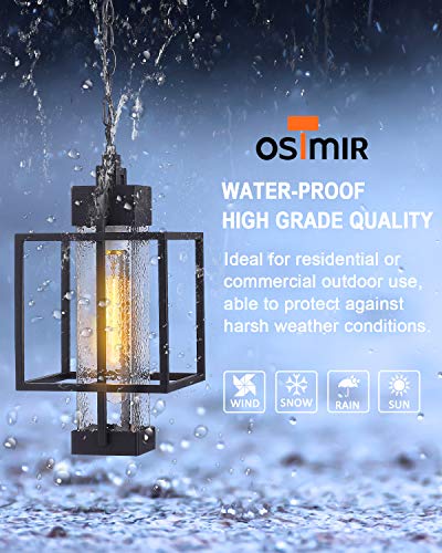 Osimir Outdoor Pendant Light, 16" 1-Light Large Hanging Porch Light Fixtures, Modern Black Outside Chandelier Lantern Lighting with Bubble Glass for Porch Gazebo Entryway, 2375/1HL - Image 3