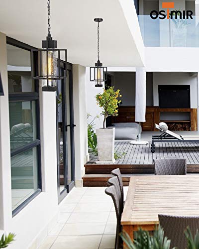 Osimir Outdoor Pendant Light, 16" 1-Light Large Hanging Porch Light Fixtures, Modern Black Outside Chandelier Lantern Lighting with Bubble Glass for Porch Gazebo Entryway, 2375/1HL - Image 5