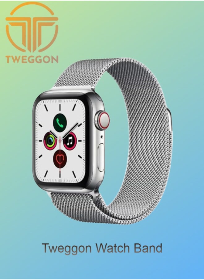 TWEGGON - Milanese Loop Band/Strap for Apple Watch All Series Compatible with 42mm(Series 10 42)/41mm/40mm/38mm Silver - Image 1