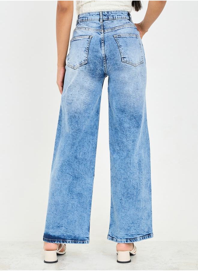 Styli - Acid Wash Wide Leg Denim Jeans - Image 1