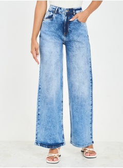 Acid Wash Wide Leg Denim Jeans