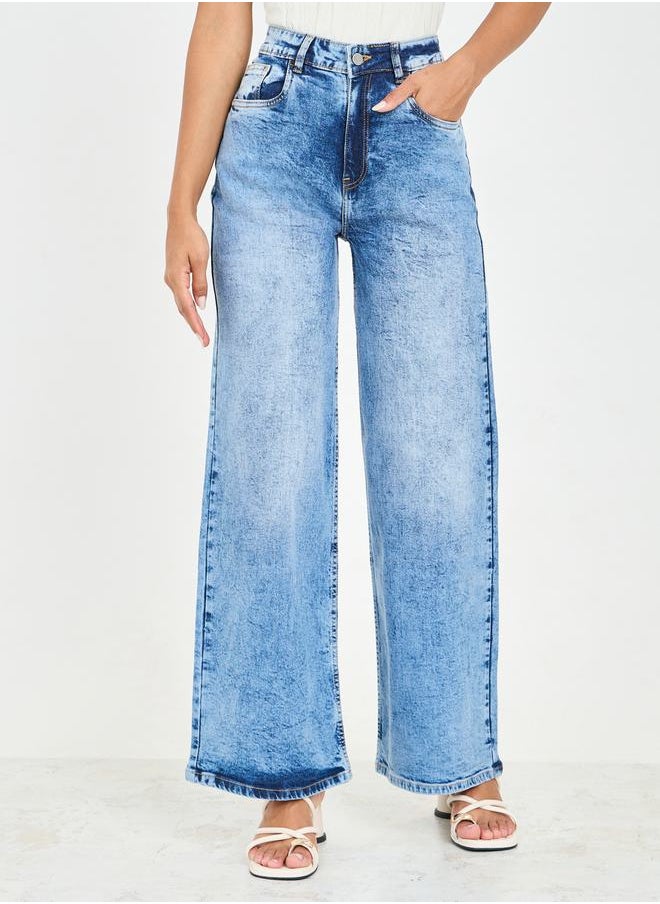 Styli - Acid Wash Wide Leg Denim Jeans - Image 1