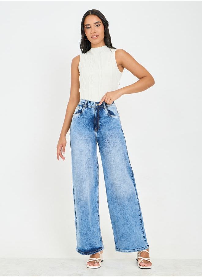Styli - Acid Wash Wide Leg Denim Jeans - Image 1