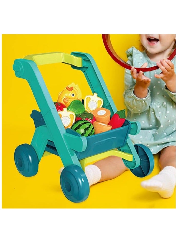 Kids Shopping Cart Trolley Playset With Realistic Play Food Toy Set For Toddlers - Image 4
