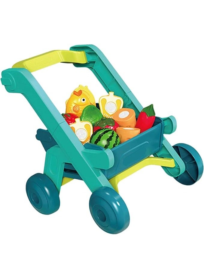 Kids Shopping Cart Trolley Playset With Realistic Play Food Toy Set For Toddlers - Image 2