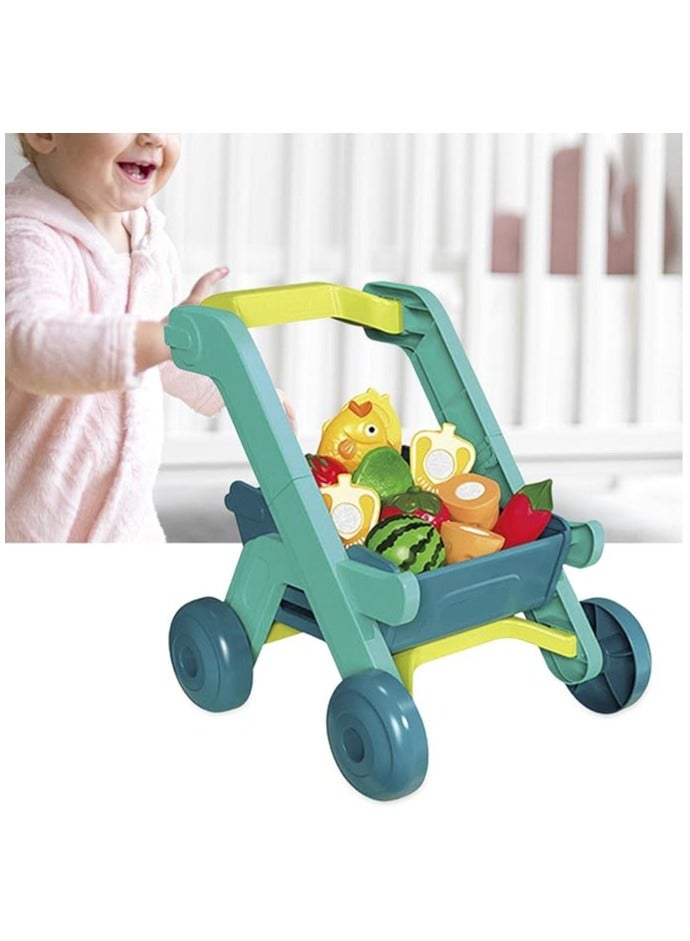 Kids Shopping Cart Trolley Playset With Realistic Play Food Toy Set For Toddlers - Image 5