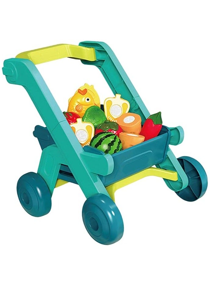 Kids Shopping Cart Trolley Playset With Realistic Play Food Toy Set For Toddlers - Image 3