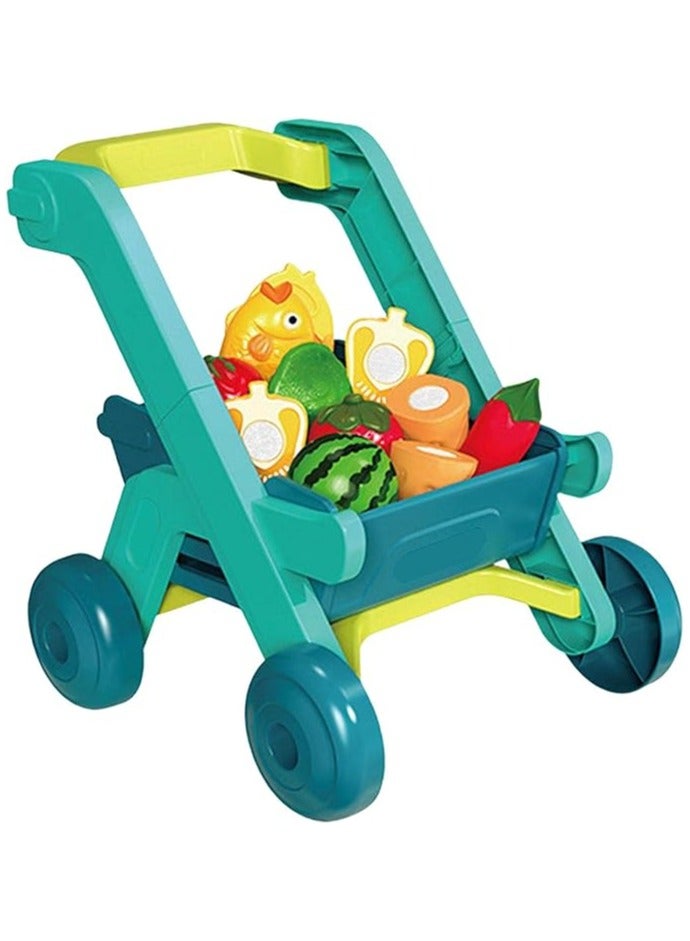 Kids Shopping Cart Trolley Playset With Realistic Play Food Toy Set For Toddlers - Image 1