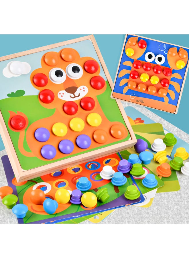 Supply Wooden Colorful Large Particle Button Patch Mushroom Nail Cartoon Animal Cognitive Diy Puzzle Toy-Color:Mm-gear Game  - Image 2