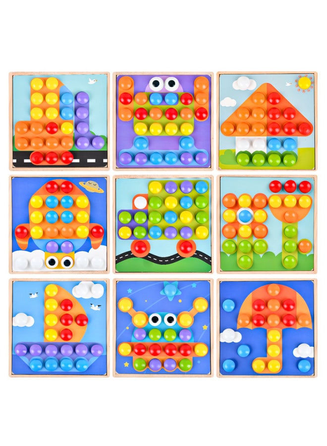 Supply Wooden Colorful Large Particle Button Patch Mushroom Nail Cartoon Animal Cognitive Diy Puzzle Toy-Color:Mm-gear Game  - Image 4