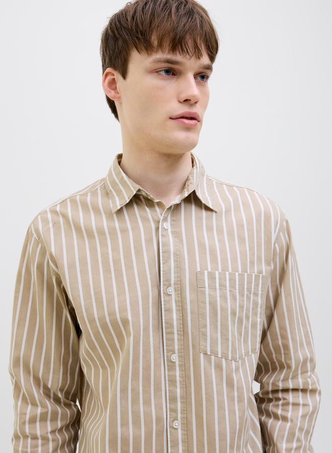 ريبل قميص مخطط باكمام طويلة وجيب - Image 1