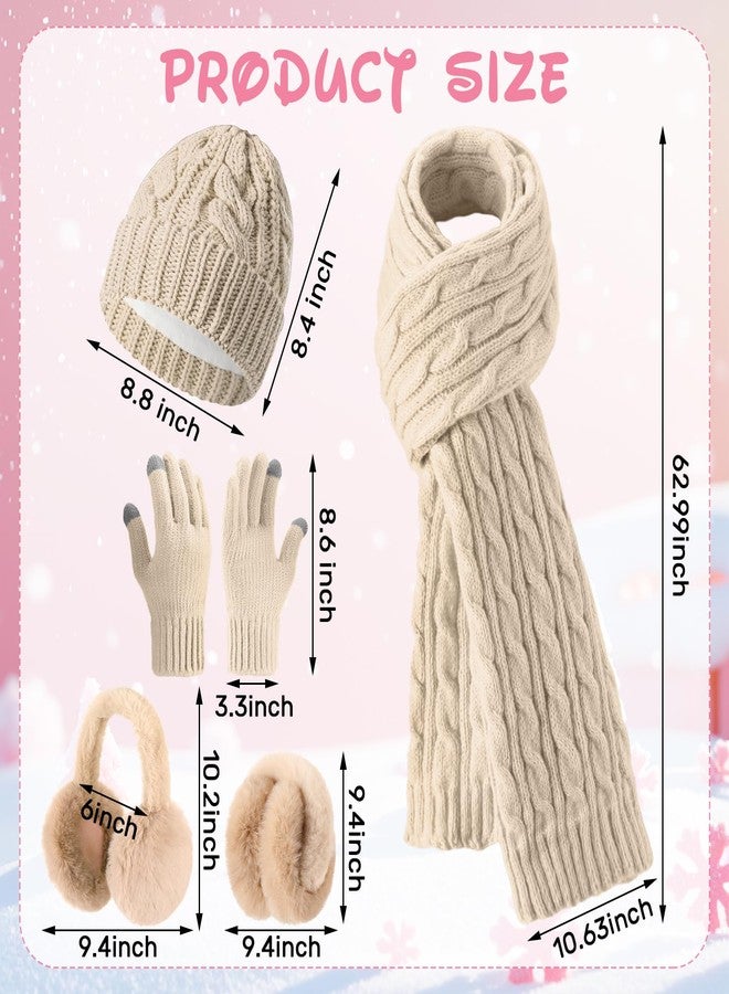 Velmitten 16 Pcs Winter Hat Scarf Gloves Ear Warmer Set 4 in 1 Knitted Hat Scarf Touch Screen Gloves for Women Men Homeless, Black, Beige, Pink, Gray, M - Image 2