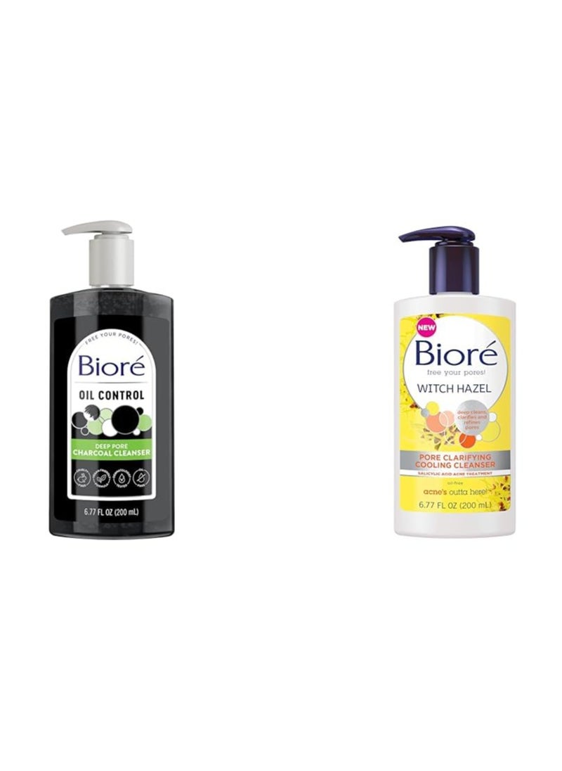 Biore Bioré Deep Pore Charcoal Face Wash, Facial Cleanser for Dirt and Makeup Removal From Oily Skin, 6.77 Ounce & Witch Hazel Pore Clarifying Acne Face Wash, Exfoliating Facial Cleanser  - Image 1