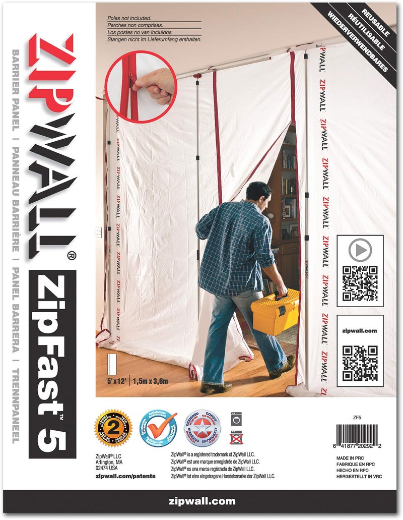 ZipWall ZipFast Reusable Barrier 5 Panel for Dust Barriers ZF5 White