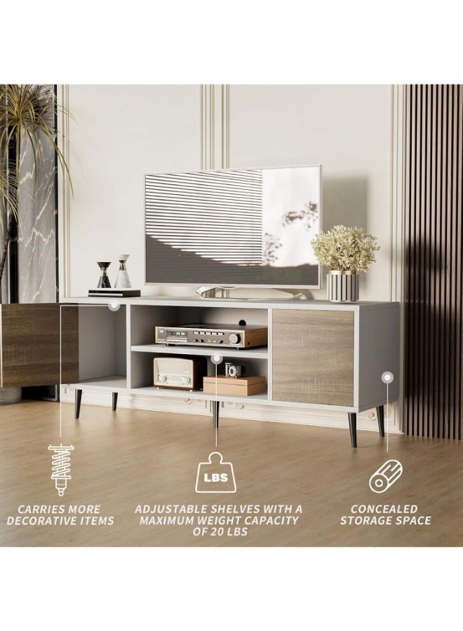 JUMMICO Mid-Century Modern TV Stand – A Stylish Entertainment Hub for 55/65” TVs, with Chic Storage Options and Open Shelves (White & Oak, 65 Inches) - Image 2
