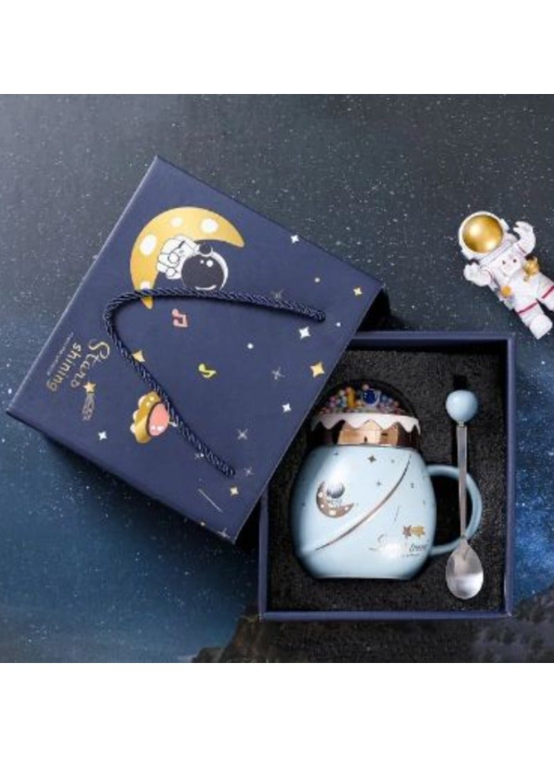 ارواق كوب سيراميك من سلسلة رائد الفضاء مع غطاء وملعقة، صندوق هدايا لطيف للأعمال، كوب شاي وقهوة مبتكر، هدايا عيد ميلاد للفتيات - Image 1