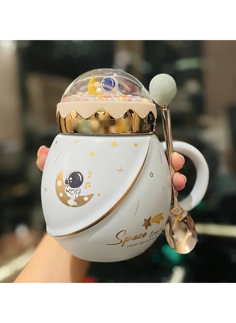 ارواق كوب سيراميك من سلسلة رائد الفضاء مع غطاء وملعقة، صندوق هدايا لطيف للأعمال، كوب شاي وقهوة مبتكر، هدايا عيد ميلاد للفتيات - Image 2