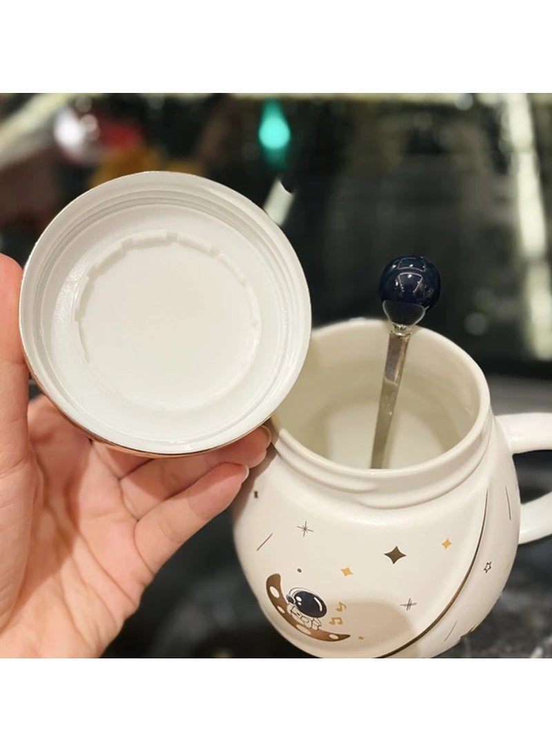ارواق كوب سيراميك من سلسلة رائد الفضاء مع غطاء وملعقة، صندوق هدايا لطيف للأعمال، كوب شاي وقهوة مبتكر، هدايا عيد ميلاد للفتيات - Image 4