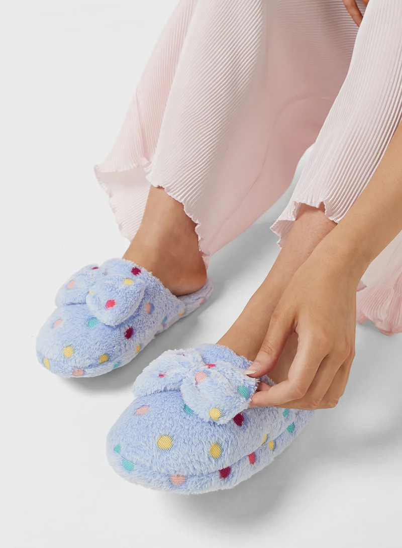 Ginger Polka Dot Bow Detail Bedroom Slippers