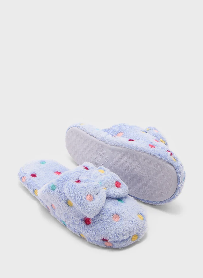 Ginger Polka Dot Bow Detail Bedroom Slippers