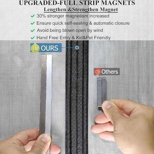 Mpmedo Magnetic Screen Door Upgraded-Model Full Strip Magnets,Reinforced Heavy Duty Mesh Screen Doors Magnets,Full Frame Seal Retractable Door Screen Magnetic Closure for Single Front Sliding Door - Image 4