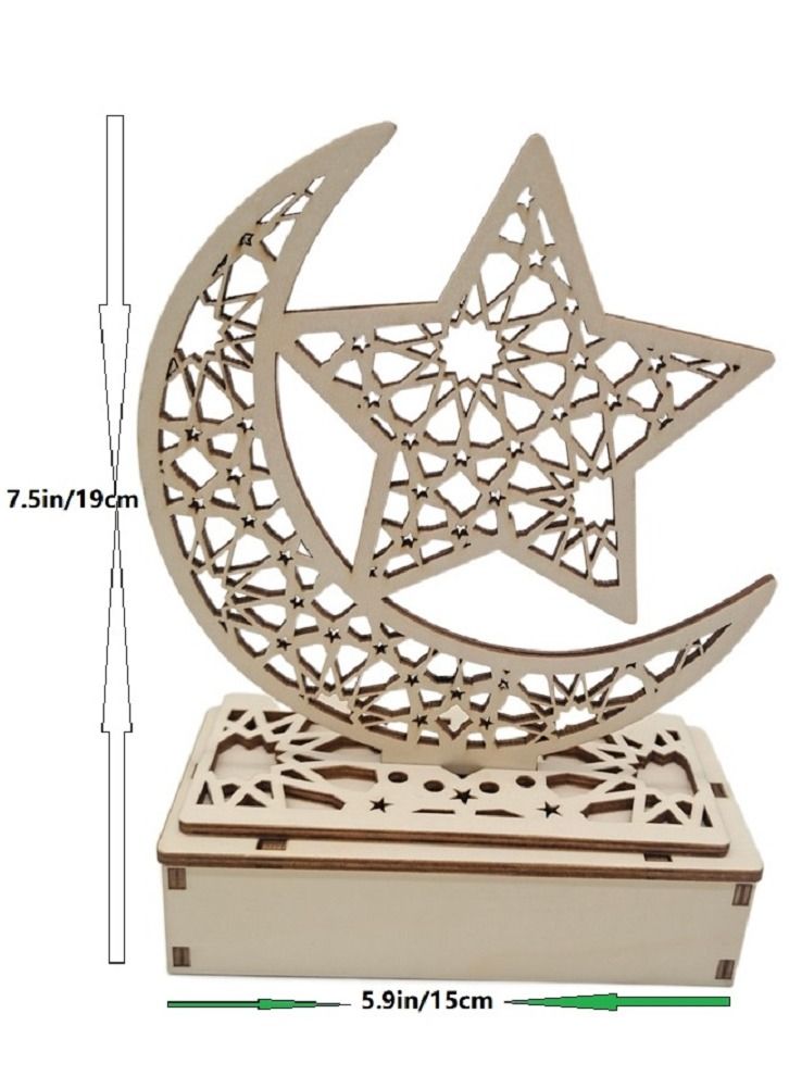 Ramadan Table Lamp 3D Handmade DIY Wooden Moon Star LED Night Light 1 Piece - Image 2