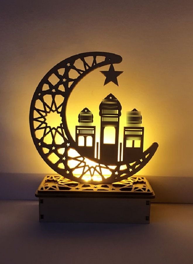 Ramadan Table Lamp 3D Handmade DIY Wooden Moon Star LED Night Light 1 Piece - Image 4