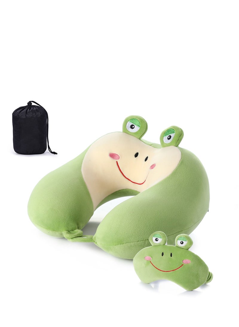 Y&D Travel Pillow for Kids and Adults  Animal Memory Foam Neck with Soft Fleece Cover Eye Mask Set Airplane Kit Drawstring Organizer Bag Machine Washable  - Image 2