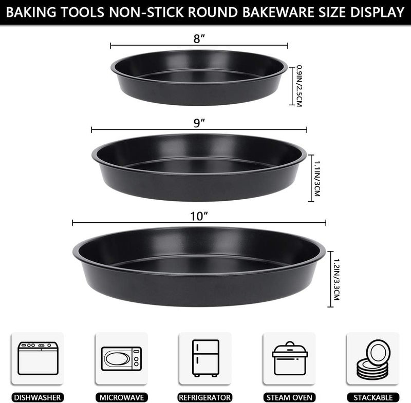 DEVANI IMPEX 3PCS Pizza Baking Pan Black Baking Sheets for Oven Nonstick Round Pizza Tray Bakeware Carbon Steel Sheet Pans for Cooking Multifunction - Image 2