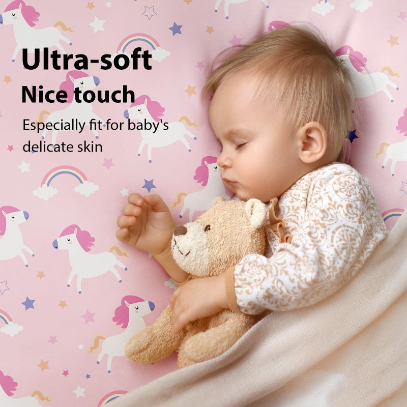 FIEMOL Baby Crib Sheets Girl, 3 Pack Toddler Bed Sheets for 52â€x28â€ Standard Toddler Mattresses, Soft Microfiber Fitted Crib Sheets Pink Purple Rainbow - Image 2