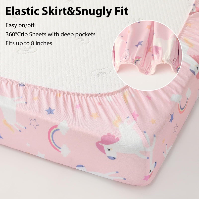 FIEMOL Baby Crib Sheets Girl, 3 Pack Toddler Bed Sheets for 52â€x28â€ Standard Toddler Mattresses, Soft Microfiber Fitted Crib Sheets Pink Purple Rainbow - Image 5