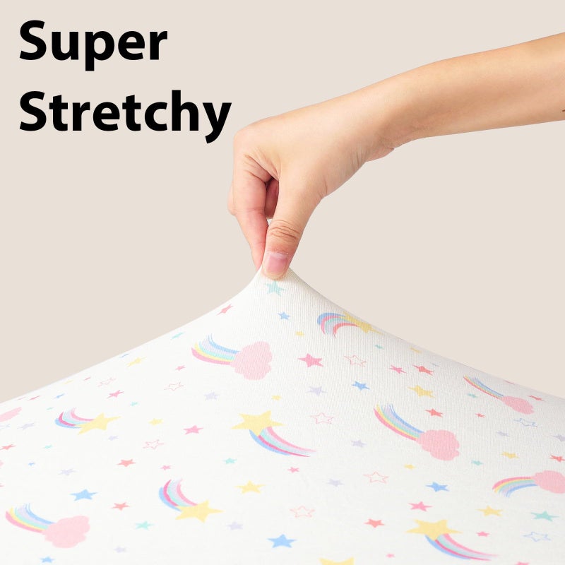 FIEMOL Baby Crib Sheets Girl, 3 Pack Toddler Bed Sheets for 52â€x28â€ Standard Toddler Mattresses, Soft Microfiber Fitted Crib Sheets Pink Purple Rainbow - Image 4