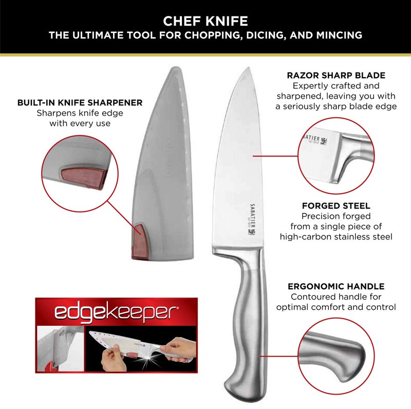 Sabatier Forged Stainless Steel Slicing Knife with Edgekeeper Self-Sharpening Blade Cover, High-Carbon Stainless Steel Kitchen Knife, Razor-Sharp Knife to Cut Fruit, Vegetables and more, 8-Inch - Image 3
