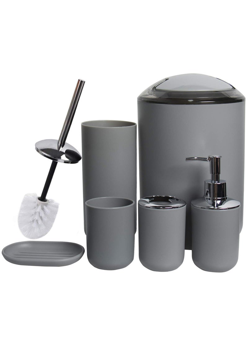 CERBIOR CERBIOR Bathroom Accessories Set 6 Piece Bath Ensemble Includes Soap Dispenser Toothbrush Holder Toothbrush Cup Soap Dish for Decorative Countertop and Housewarming Gift Light grey6pcs 