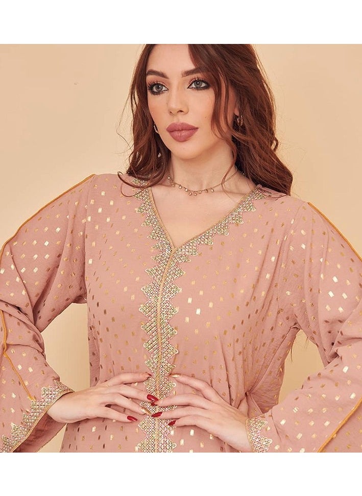 ShineShe Fashionable New Pink Gold Stamped Muslim Dubai abaya Jalabiya  - Image 1