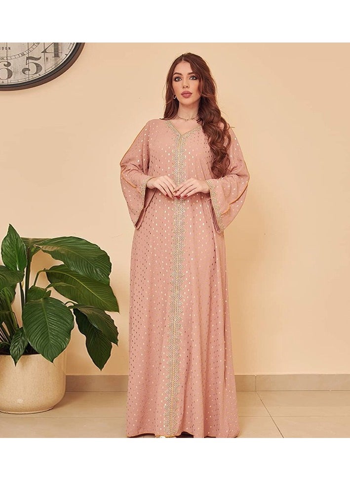 ShineShe Fashionable New Pink Gold Stamped Muslim Dubai abaya Jalabiya  - Image 2