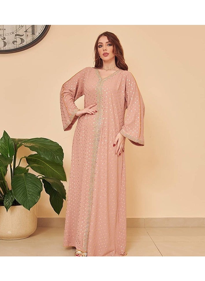 ShineShe Fashionable New Pink Gold Stamped Muslim Dubai abaya Jalabiya  - Image 3