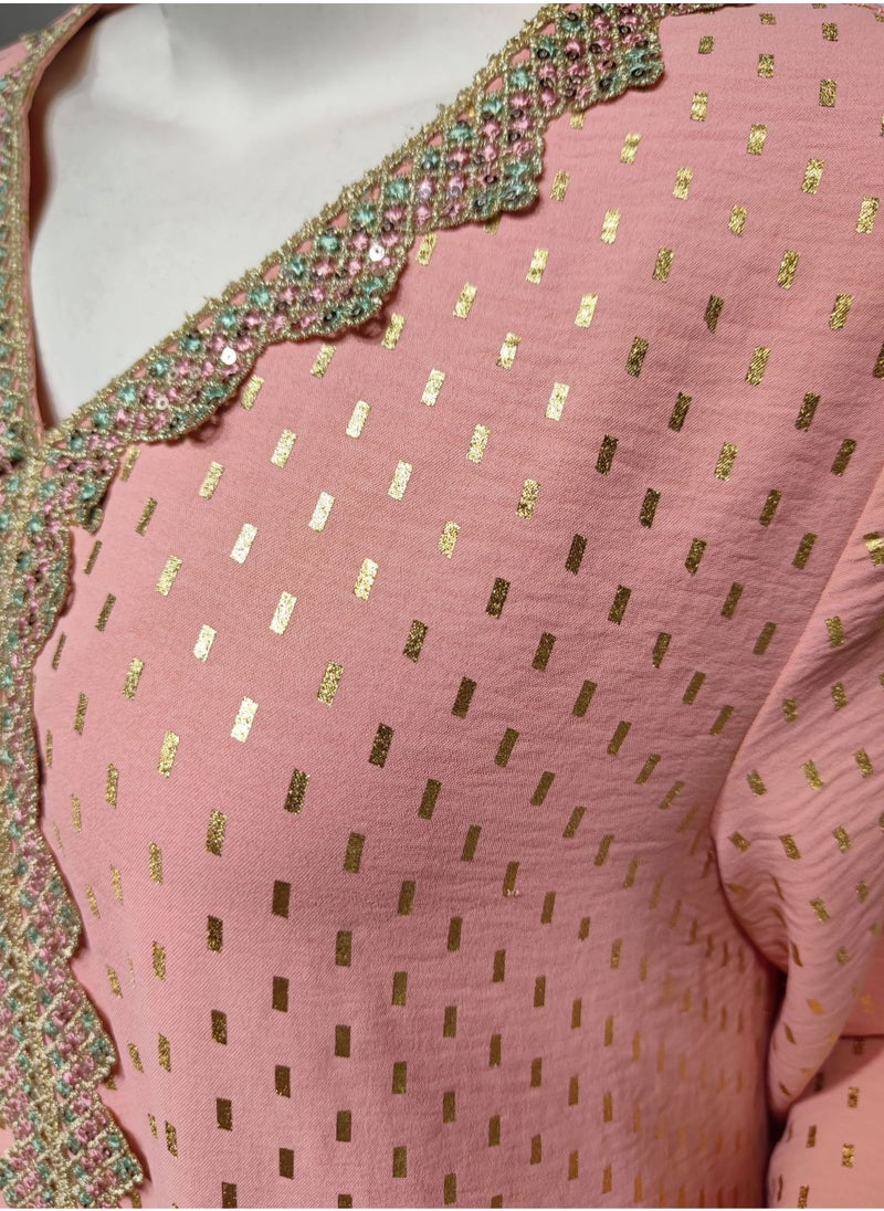 ShineShe Fashionable New Pink Gold Stamped Muslim Dubai abaya Jalabiya  - Image 4